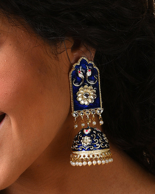 Women Royal Blue Meenakari Jhumkas