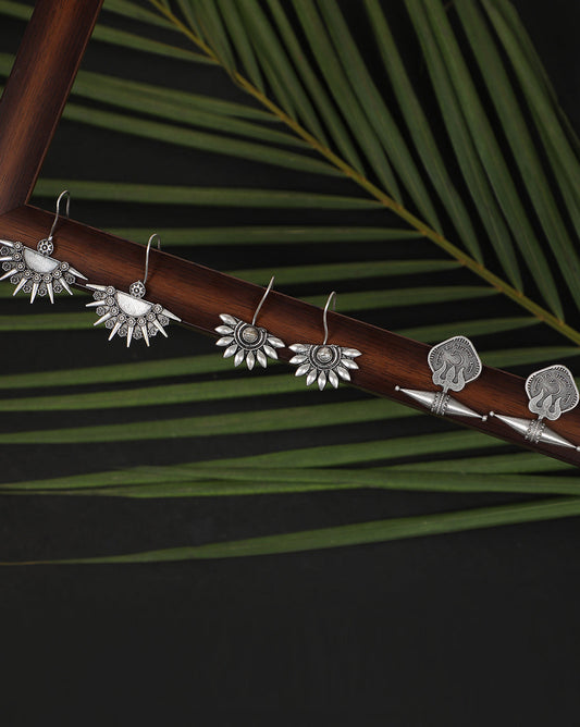 Pack of 3 Crescent Shaped Silver-Plated Drop Earrings