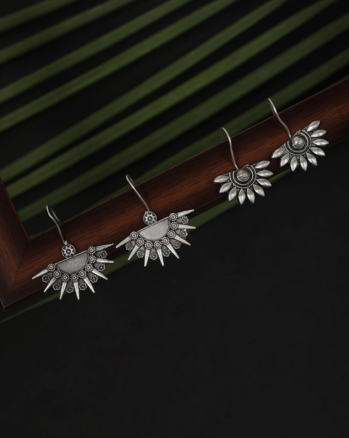 Pack of 2 Crescent Shaped Silver-Plated Drop Earrings