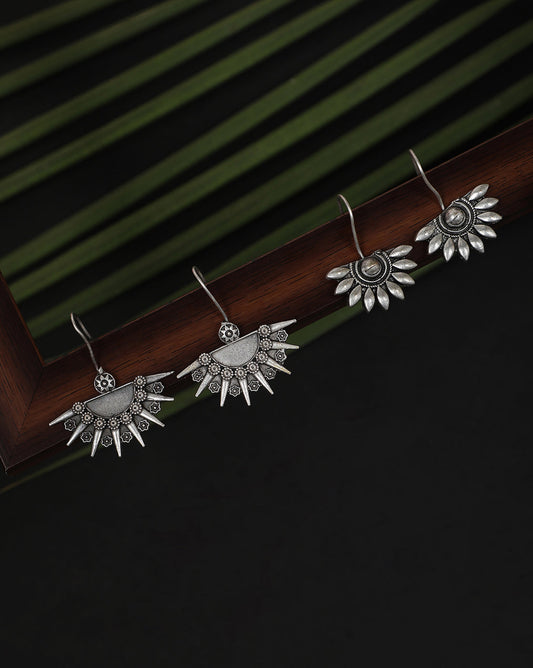 Pack of 2 Crescent Shaped Silver-Plated Drop Earrings
