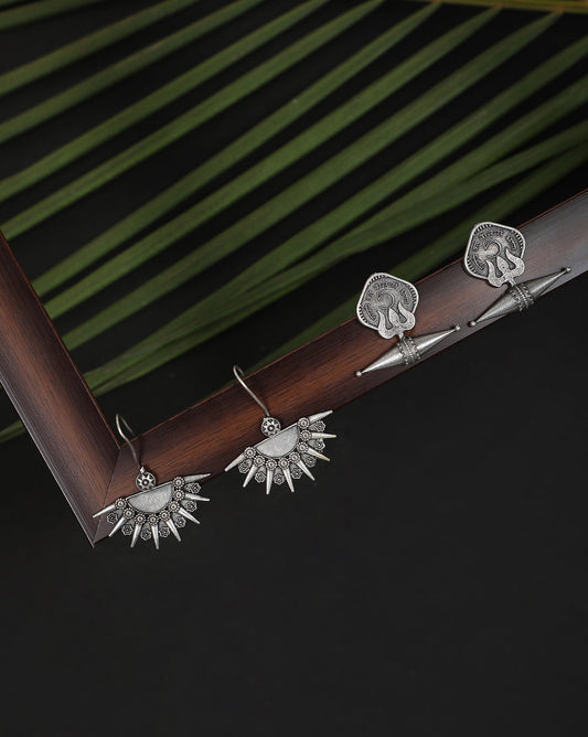 Pack of 2 Crescent Shaped Silver-Plated Drop Earrings