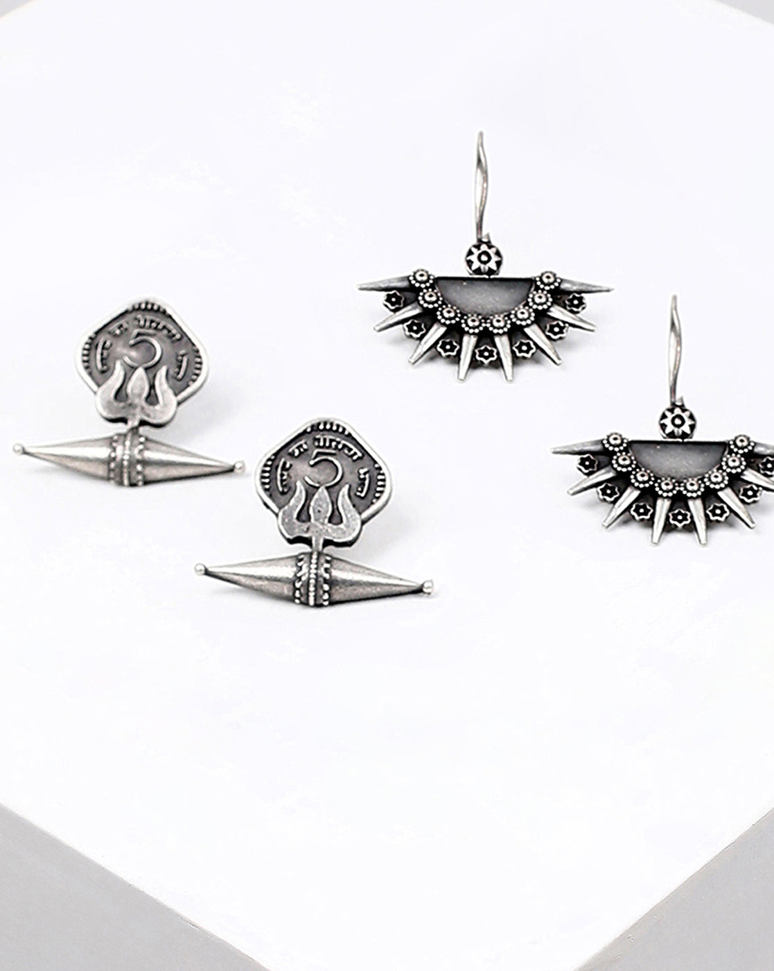 Pack of 2 Crescent Shaped Silver-Plated Drop Earrings