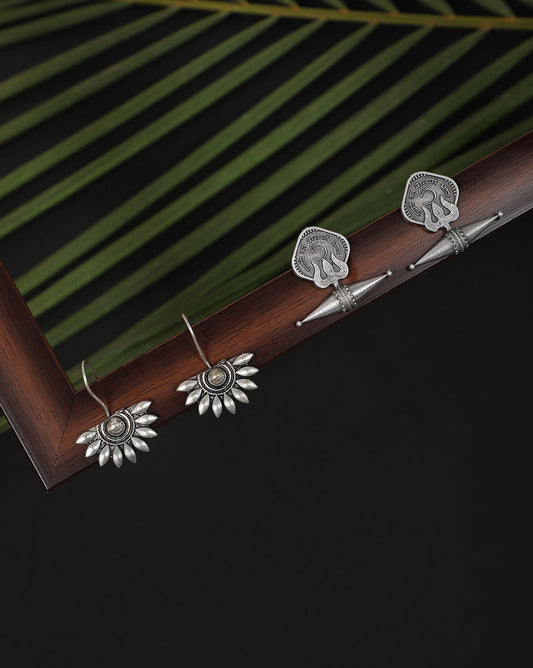 Pack of 2 Crescent Shaped Silver-Plated Drop Earrings