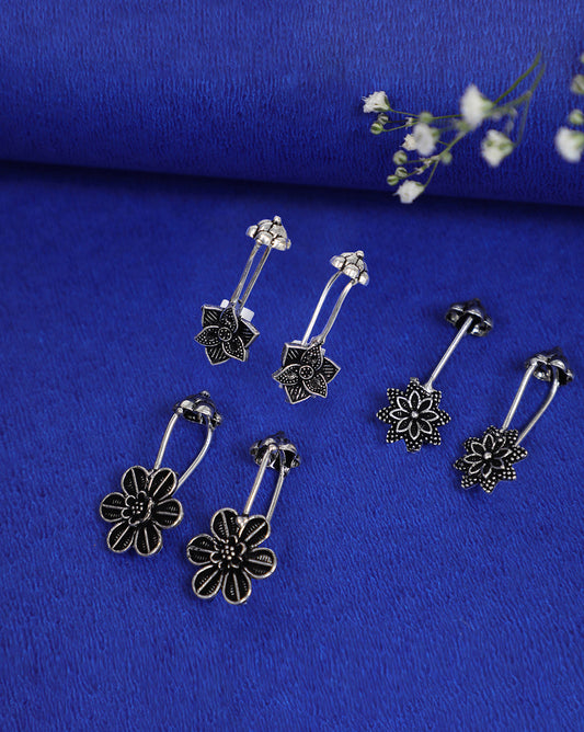 Pack of 3 Floral Designer Drop Earrings