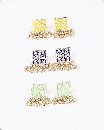 Pack of 3 Meenakari Pearl Laheriya Studs