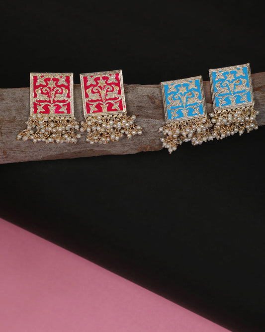 Pack of 2 Meenakari Pearl Laheriya Studs