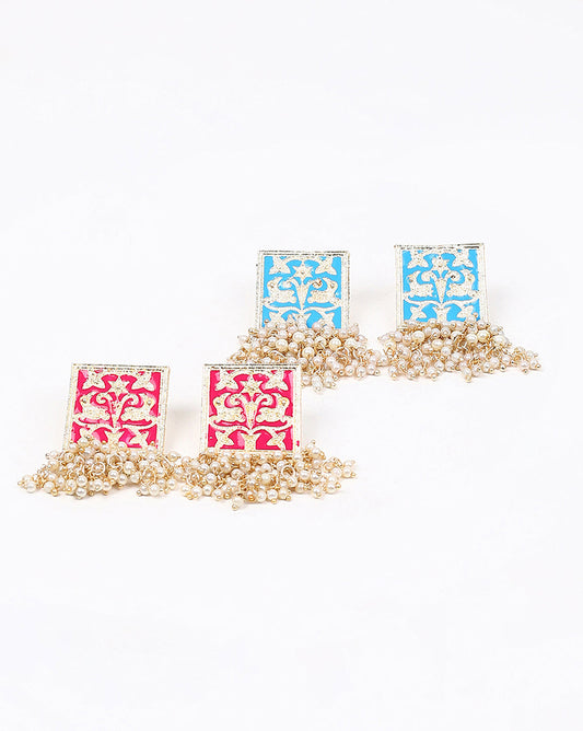 Pack of 2 Meenakari Pearl Laheriya Studs
