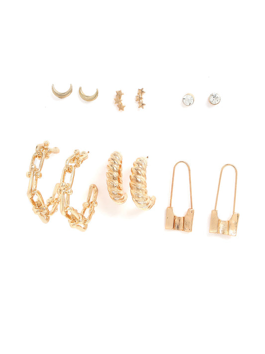 Pack of 6 Gold Plated Designer Earrings