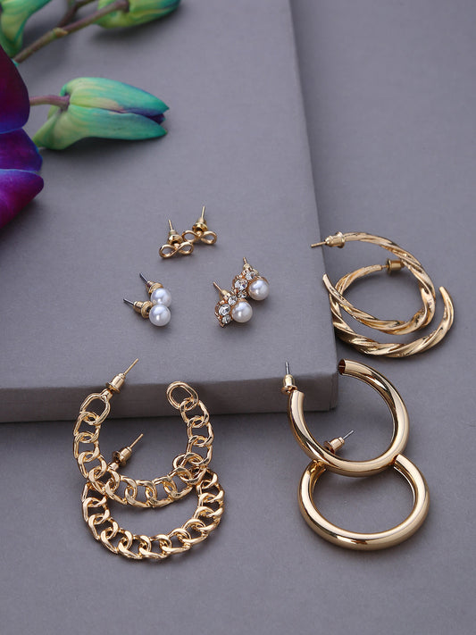 Pack of 3 Gold Plated Trendy Earrings