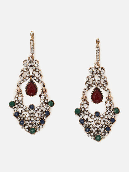 Gold Plated Designer Stone Drop Earring