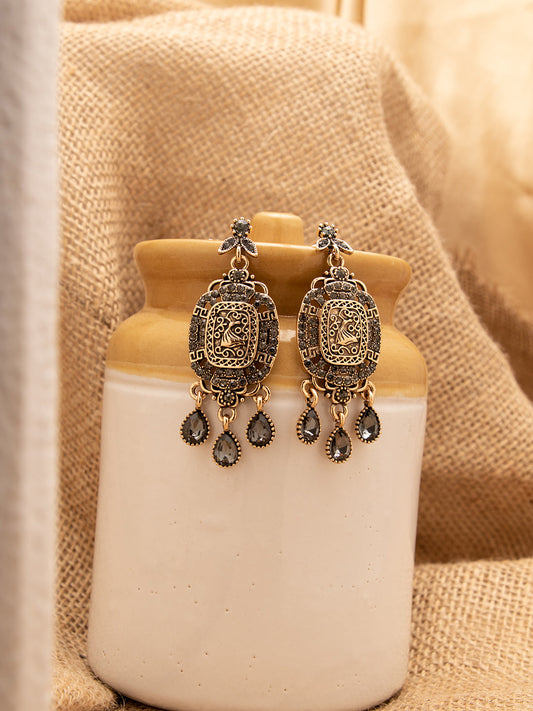 Gold Plated Designer Stone Drop Earring