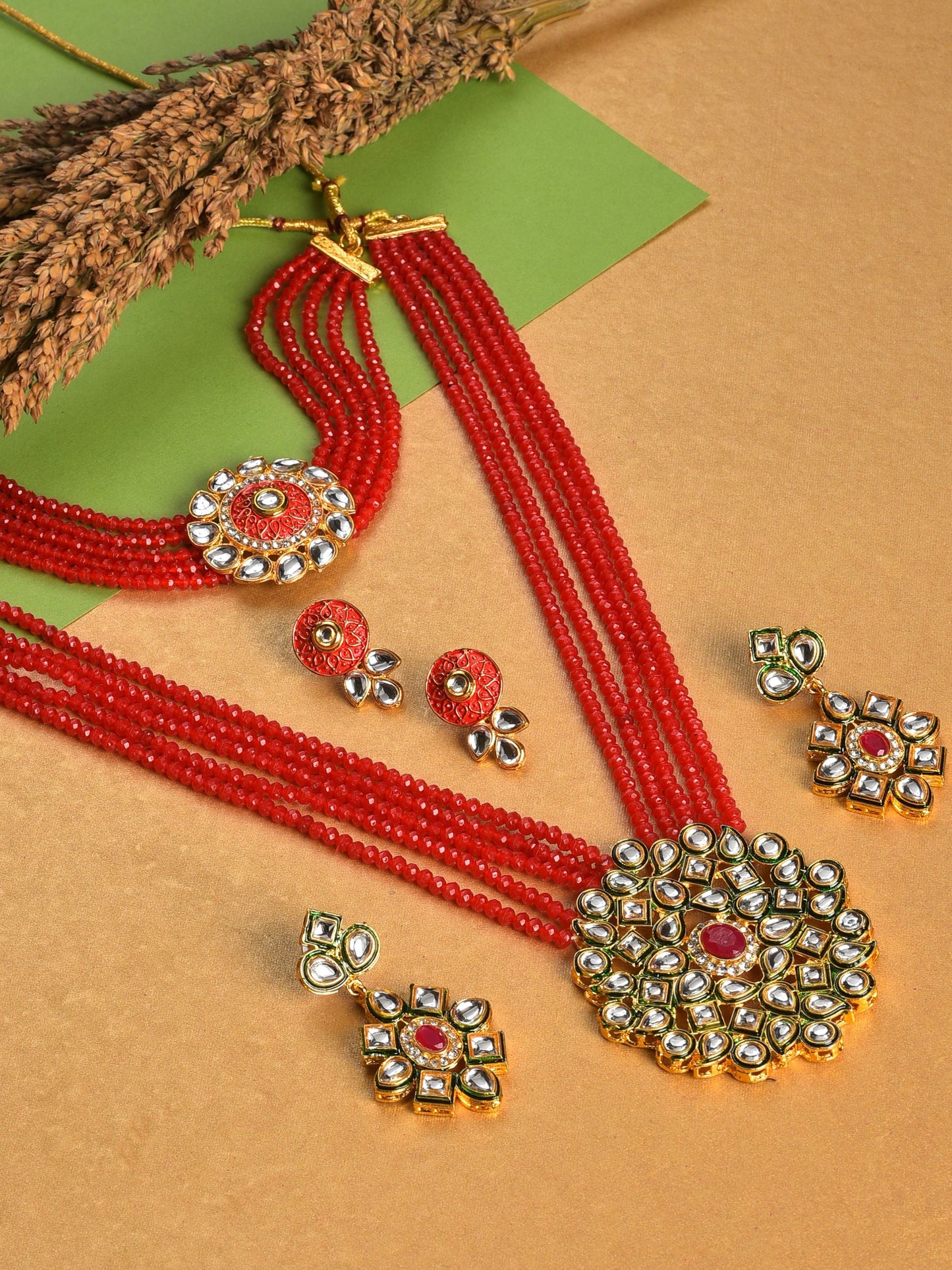 Gold Plated Stone Designer Necklace Set