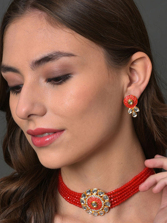 Gold Plated Stone Designer Necklace Set