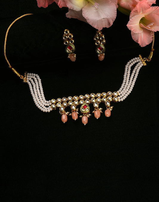 Kundan Beads Gold Plated Necklace Set