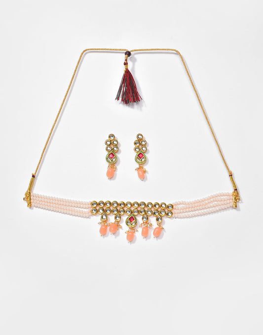 Kundan Beads Gold Plated Necklace Set