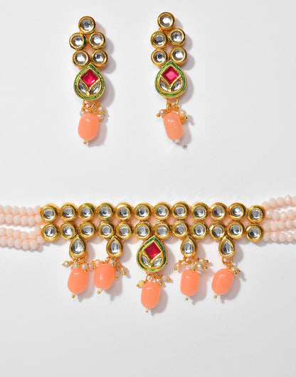 Kundan Beads Gold Plated Necklace Set
