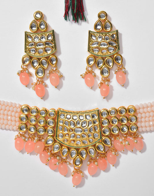 Kundan Beads Gold Plated Necklace Set