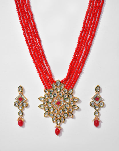 Kundan Beads Gold Plated Necklace Set