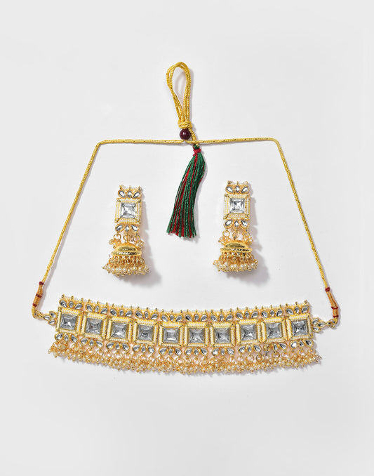 Kundan Pearl Gold Plated Necklace Set