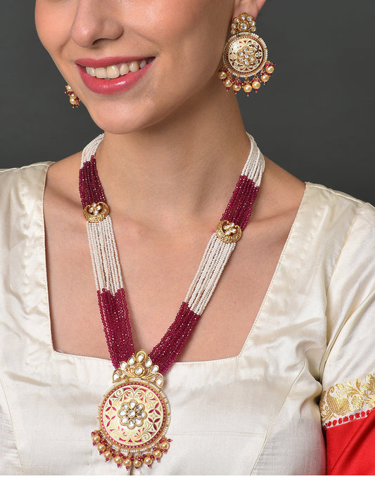 Beaded Meenakari Gold Plated Necklace Set