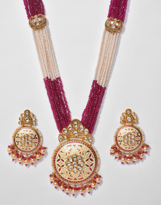 Beaded Meenakari Gold Plated Necklace Set