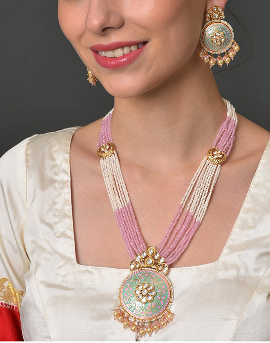 Beaded Meenakari Gold Plated Necklace Set