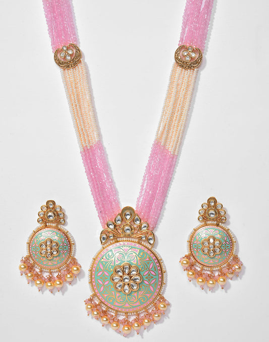 Beaded Meenakari Gold Plated Necklace Set