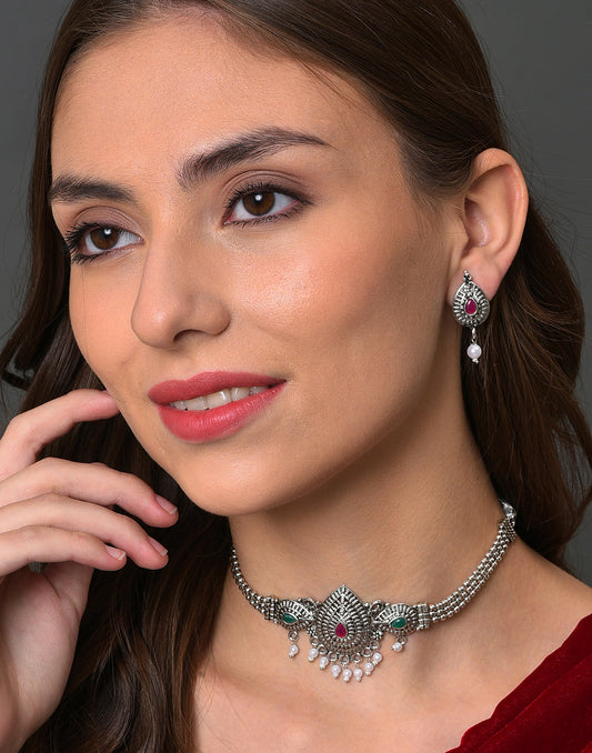 Meenakari Silver Plated Necklace