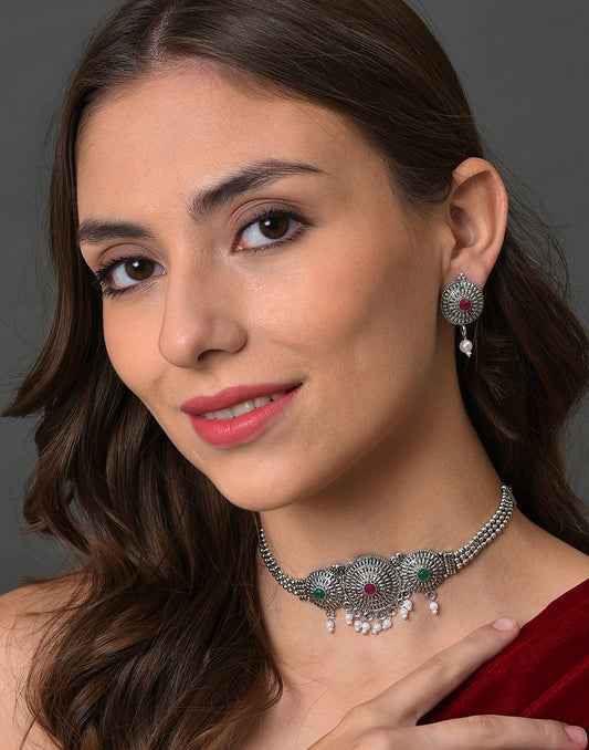 Meenakari Silver Plated Necklace