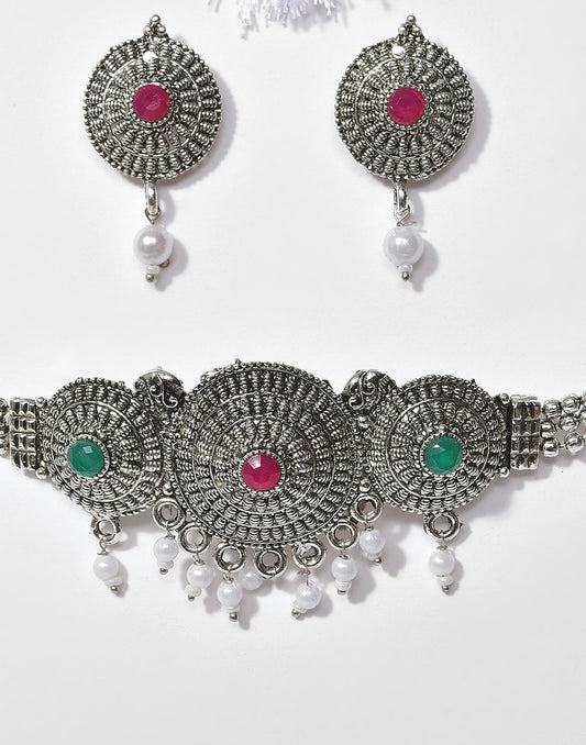 Meenakari Silver Plated Necklace