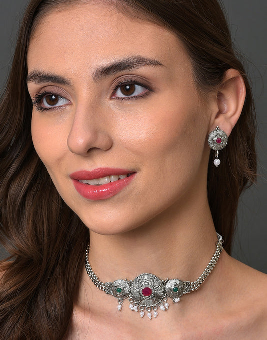 Meenakari Silver Plated Necklace
