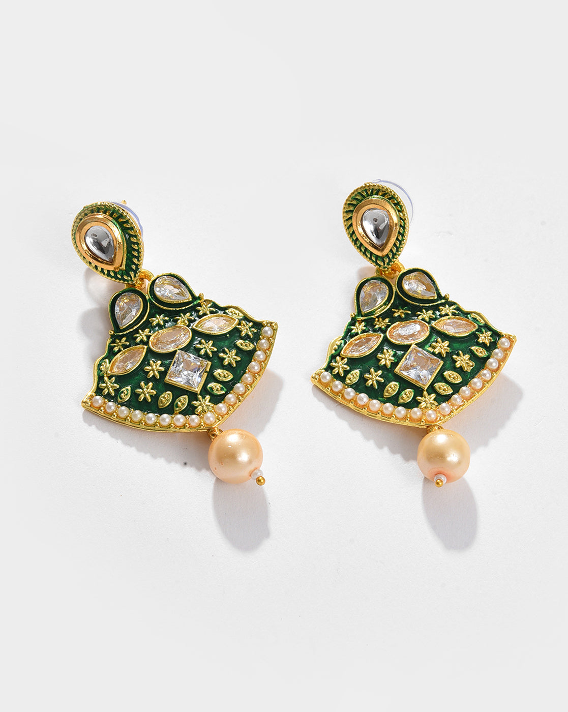Gold Plated Designer Pearls Beaded Necklace and Earrings Set