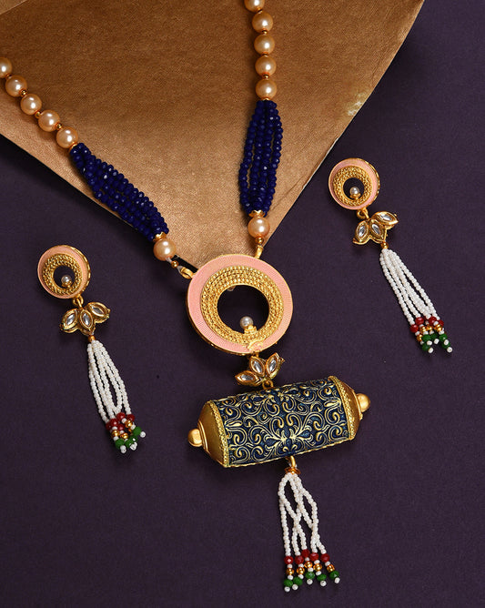 Gold Plated Pearls Beaded Necklace and Earrings Set