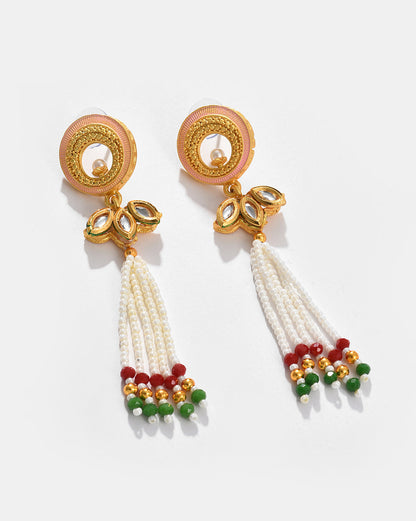 Gold Plated Pearls Beaded Necklace and Earrings Set