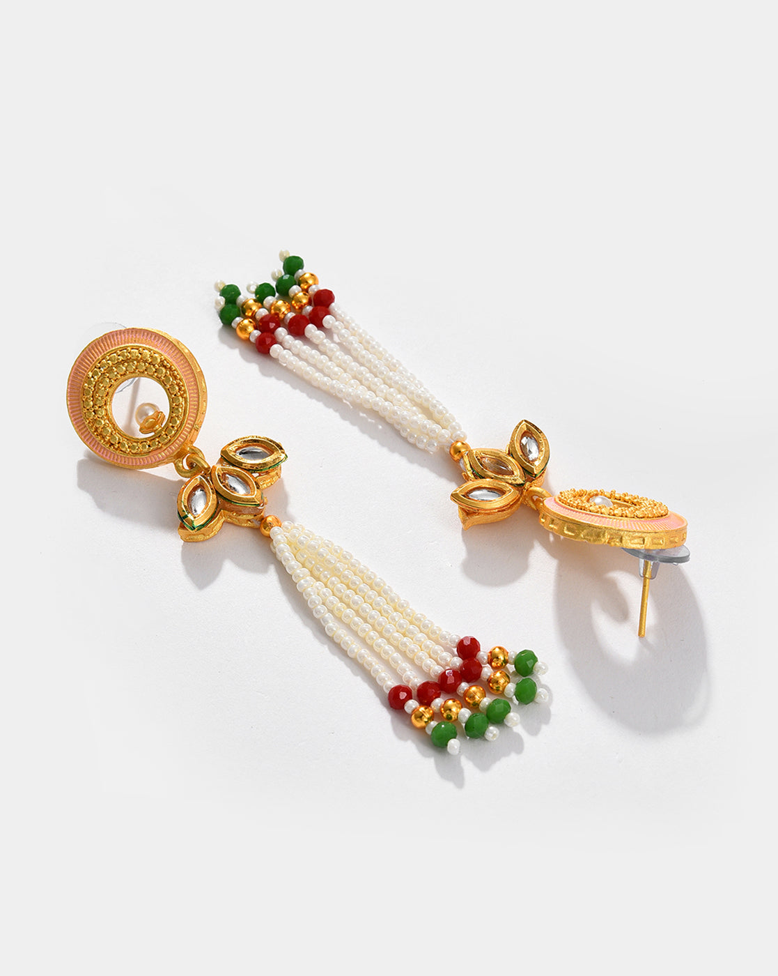 Gold Plated Pearls Beaded Necklace and Earrings Set