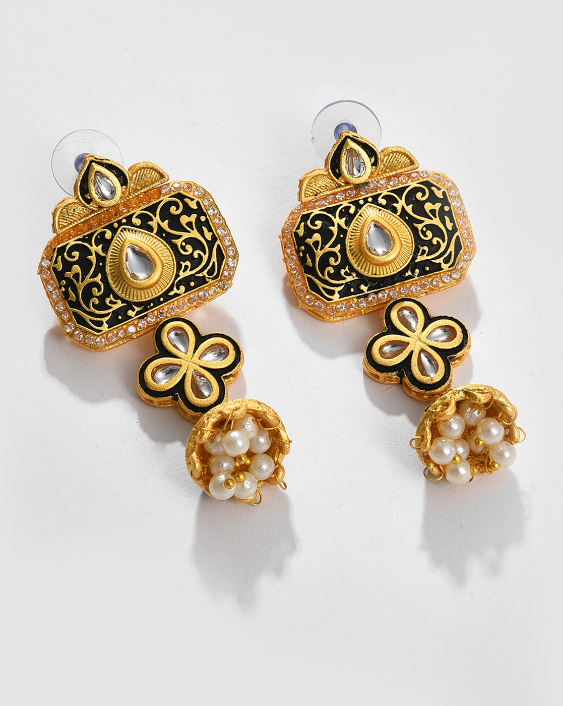 Gold Plated Pearls Beaded Necklace and Earrings Set