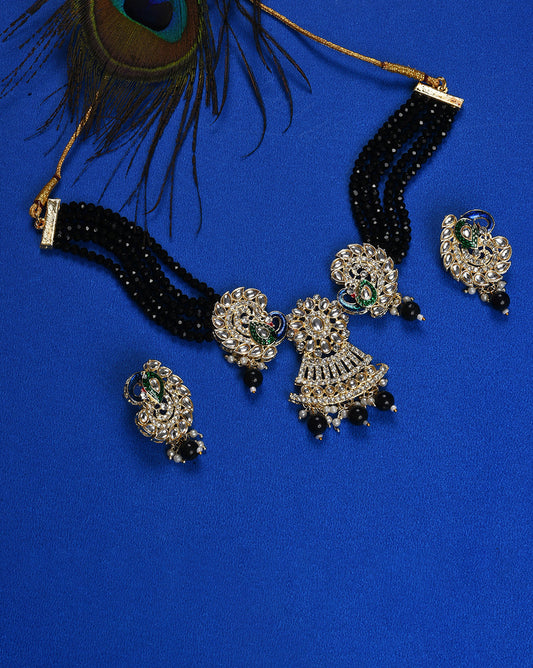 Silver Plated Designer Stone Beaded Necklace and Earrings Set