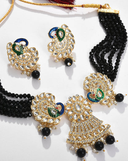 Silver Plated Designer Stone Beaded Necklace and Earrings Set
