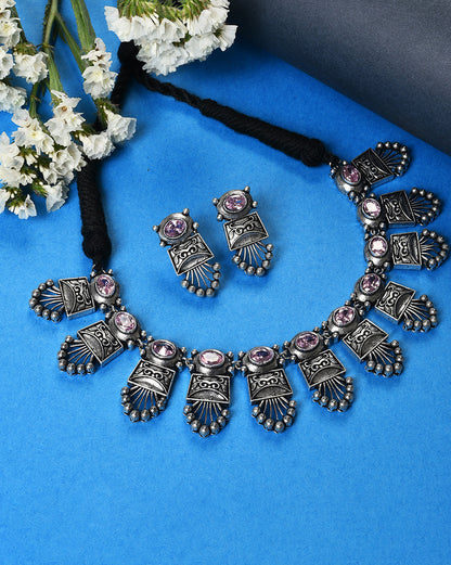 Women Silver Oxidised Choker Neckpiece