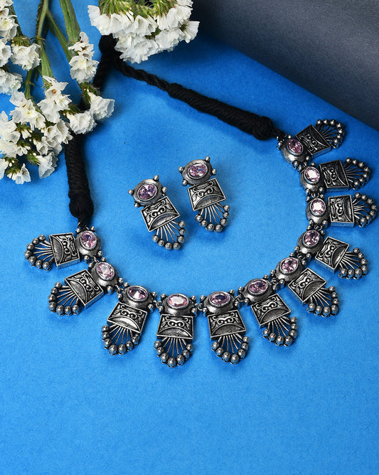 Women Silver Oxidised Choker Neckpiece