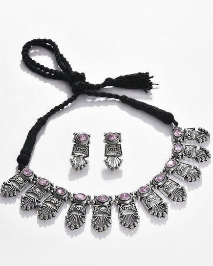 Women Silver Oxidised Choker Neckpiece
