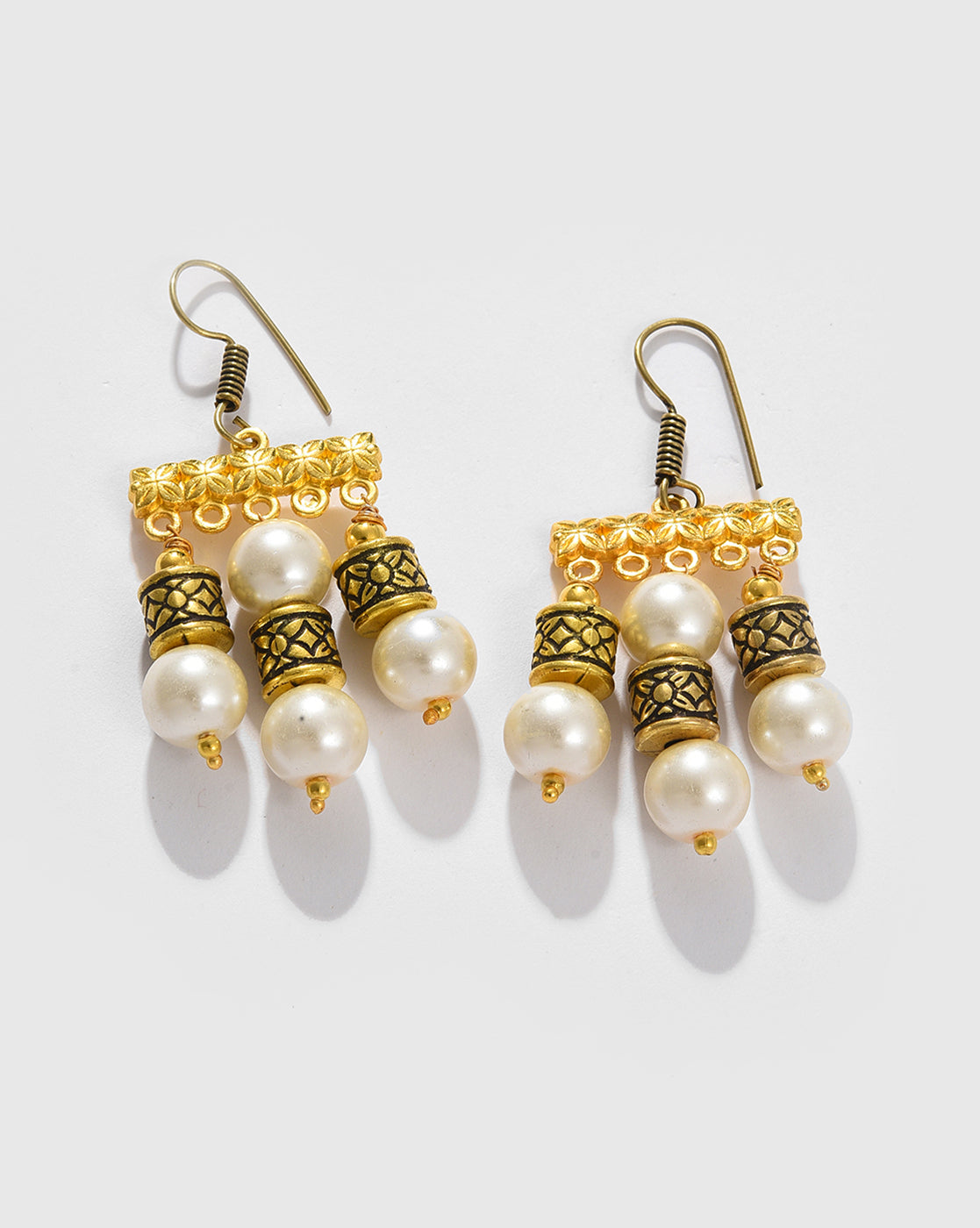 Gold Plated Pearls Beaded Necklace and Earrings Set
