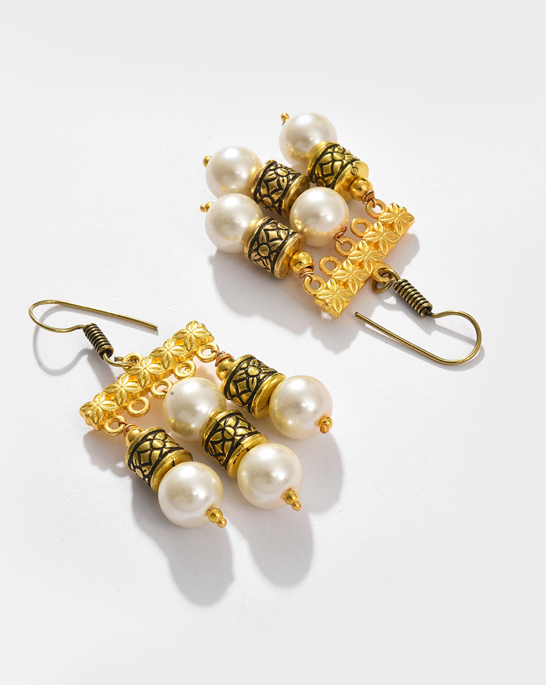 Gold Plated Pearls Beaded Necklace and Earrings Set
