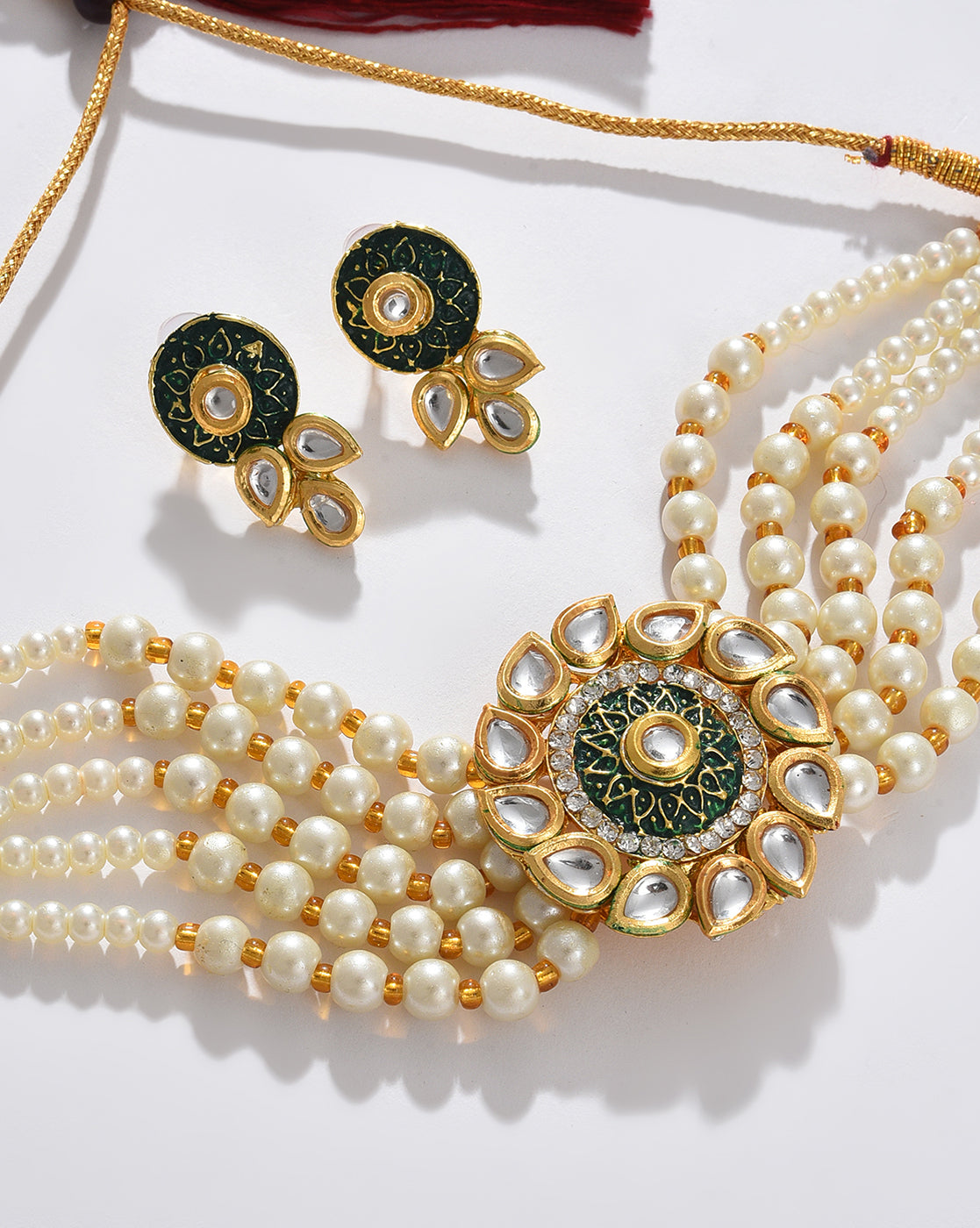 Green Pearl Choker With Earring Set