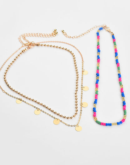 Pack of 3 Gold Plated Beaded Necklace