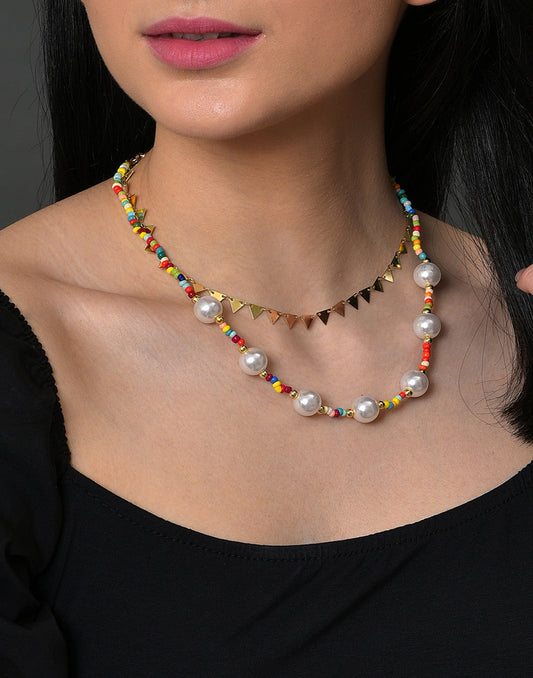 Pack of 2 Gold Plated Pearl Beaded Necklace