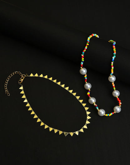Pack of 2 Gold Plated Pearl Beaded Necklace