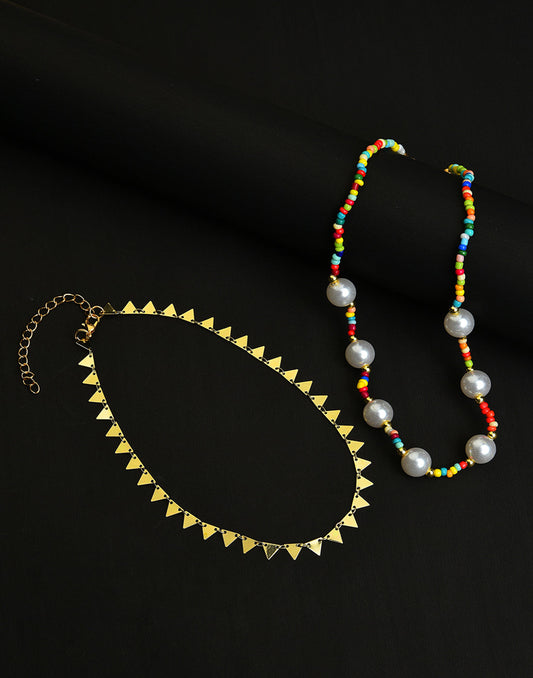 Pack of 2 Gold Plated Pearl Beaded Necklace