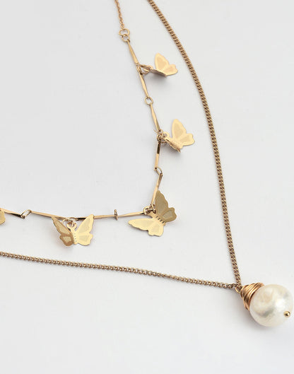 Pack of 2 Gold Plated Butterfly Shaped Necklace