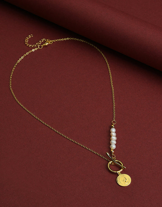 Gold Plated Coin Pattern Necklace